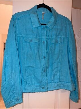 Lulu-B Women’s Turquoise Button-Front Linen Jacket
Like New Size Large